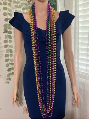 6 pcs Mardi Gras Beads - Gold, Purple & Green Beaded Necklace Set